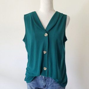 727 Trend Green Button Front Sleeveless Blouse
